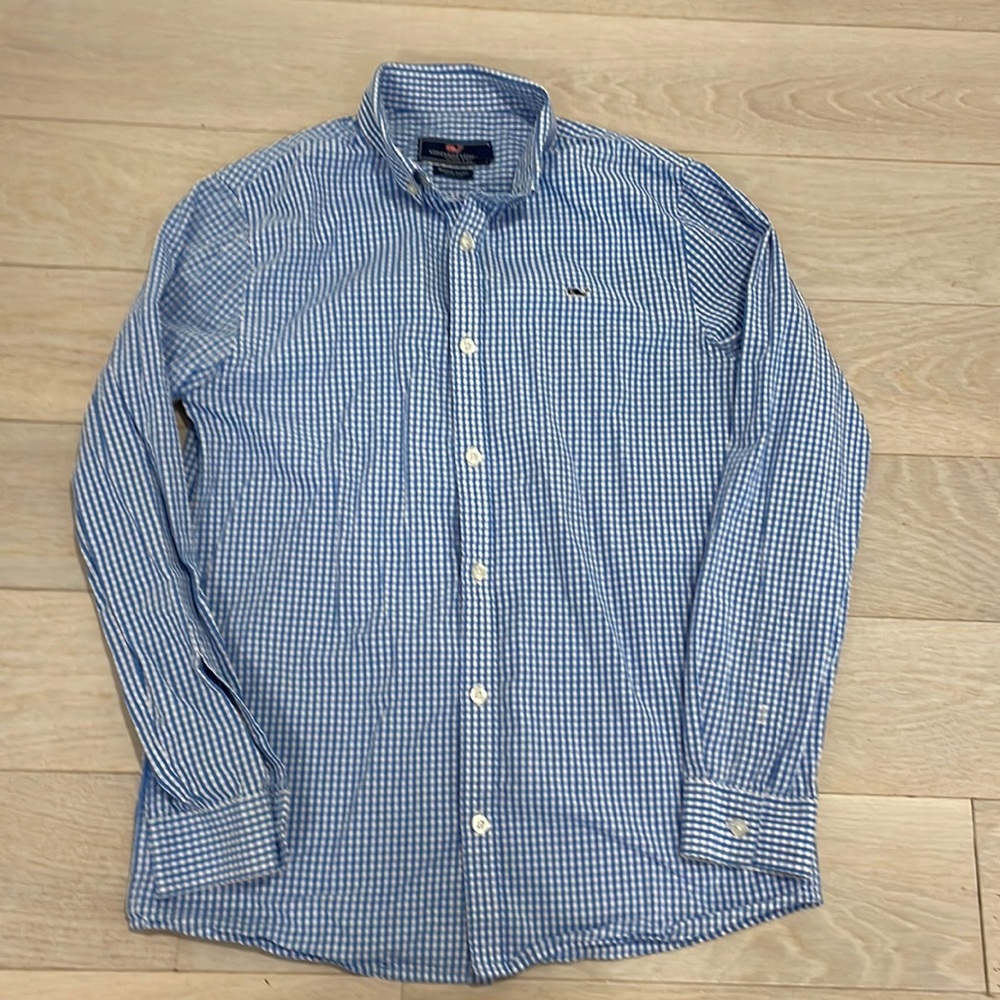 Vineyard Vines Whale shirt.  Blue & white.  Size L (16). Excellent condition!